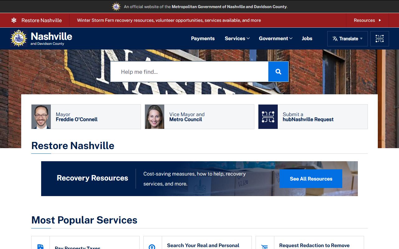 Nashville Residents Directory source from the official Nashville city website