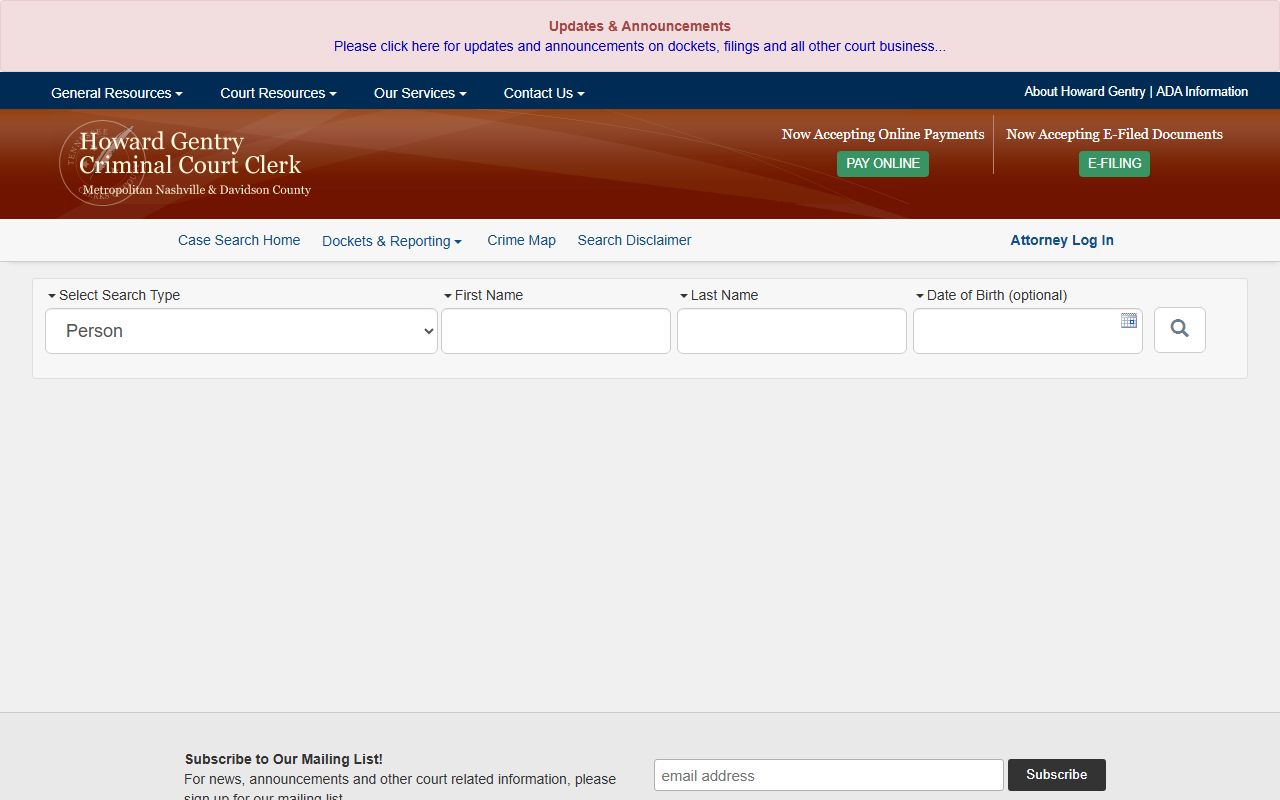 Davidson County Residents Directory support from the Davidson Criminal Court portal