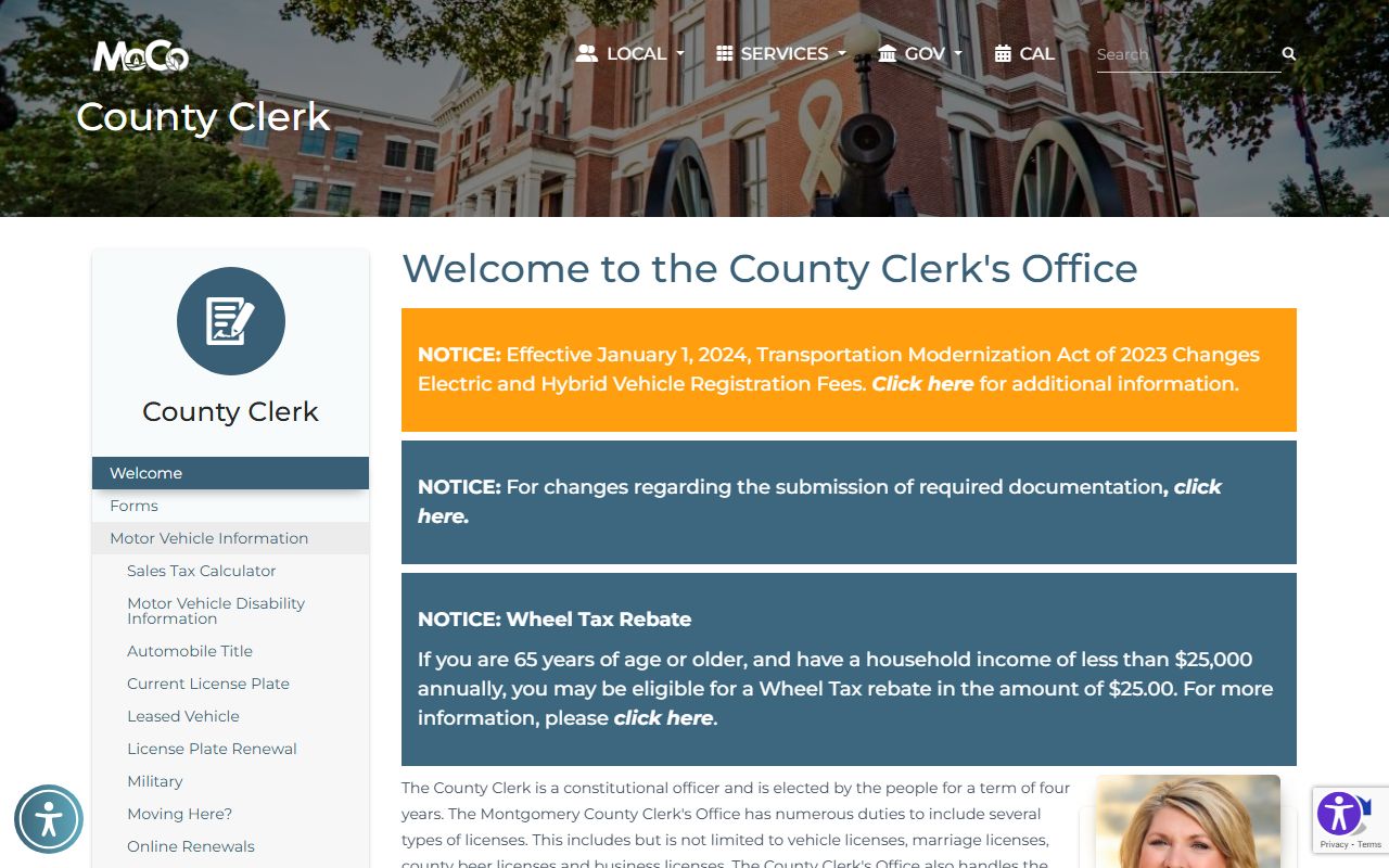 Montgomery County Residents Directory search at the county clerk