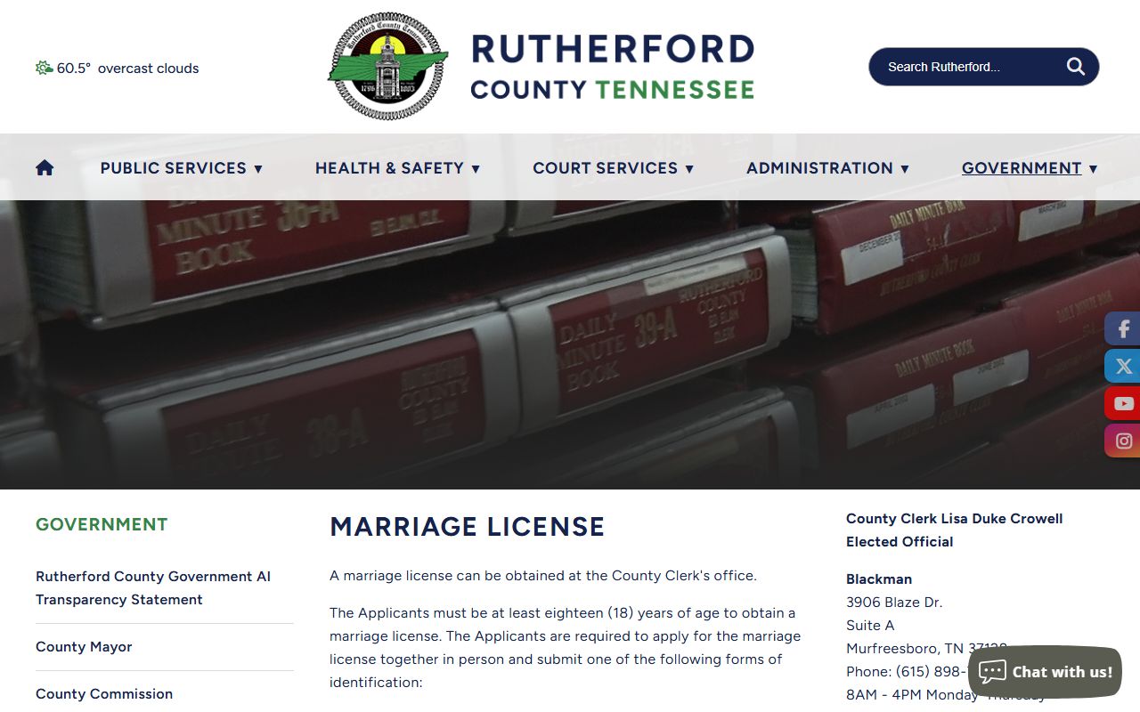Rutherford County Residents Directory marriage license source