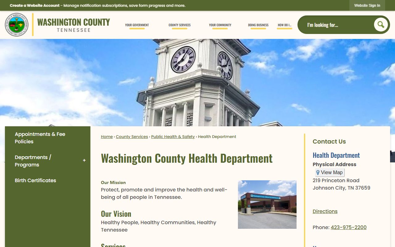 Washington County Residents Directory health department source