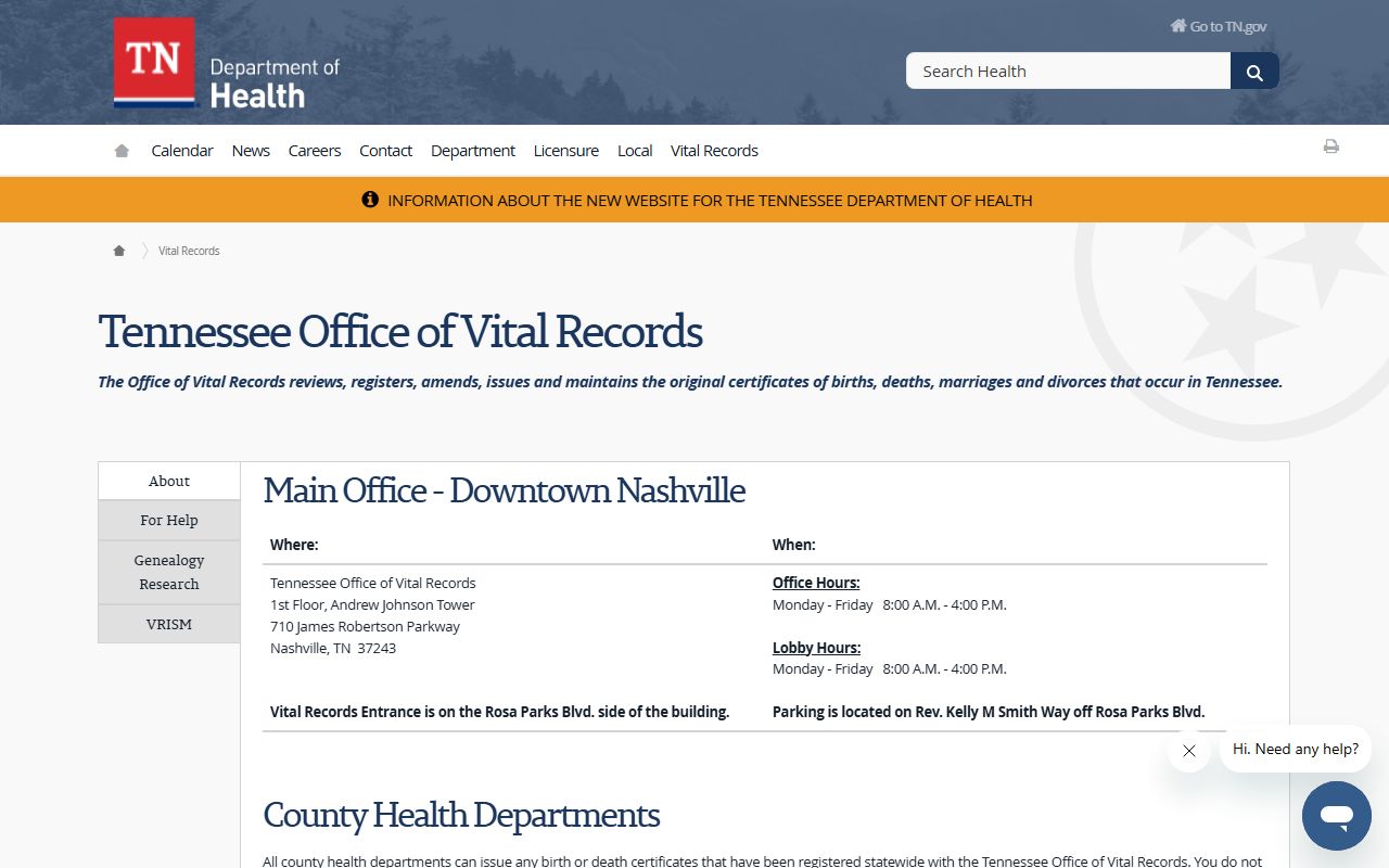 Tennessee Residents Directory source at the Tennessee Office of Vital Records